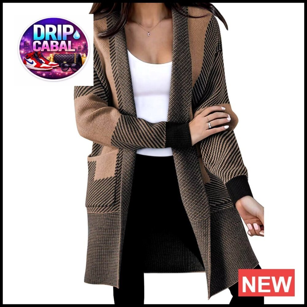 Oversized Open Front Cardigan Long Sleeve Knit Sweater with Pockets Classic Chic